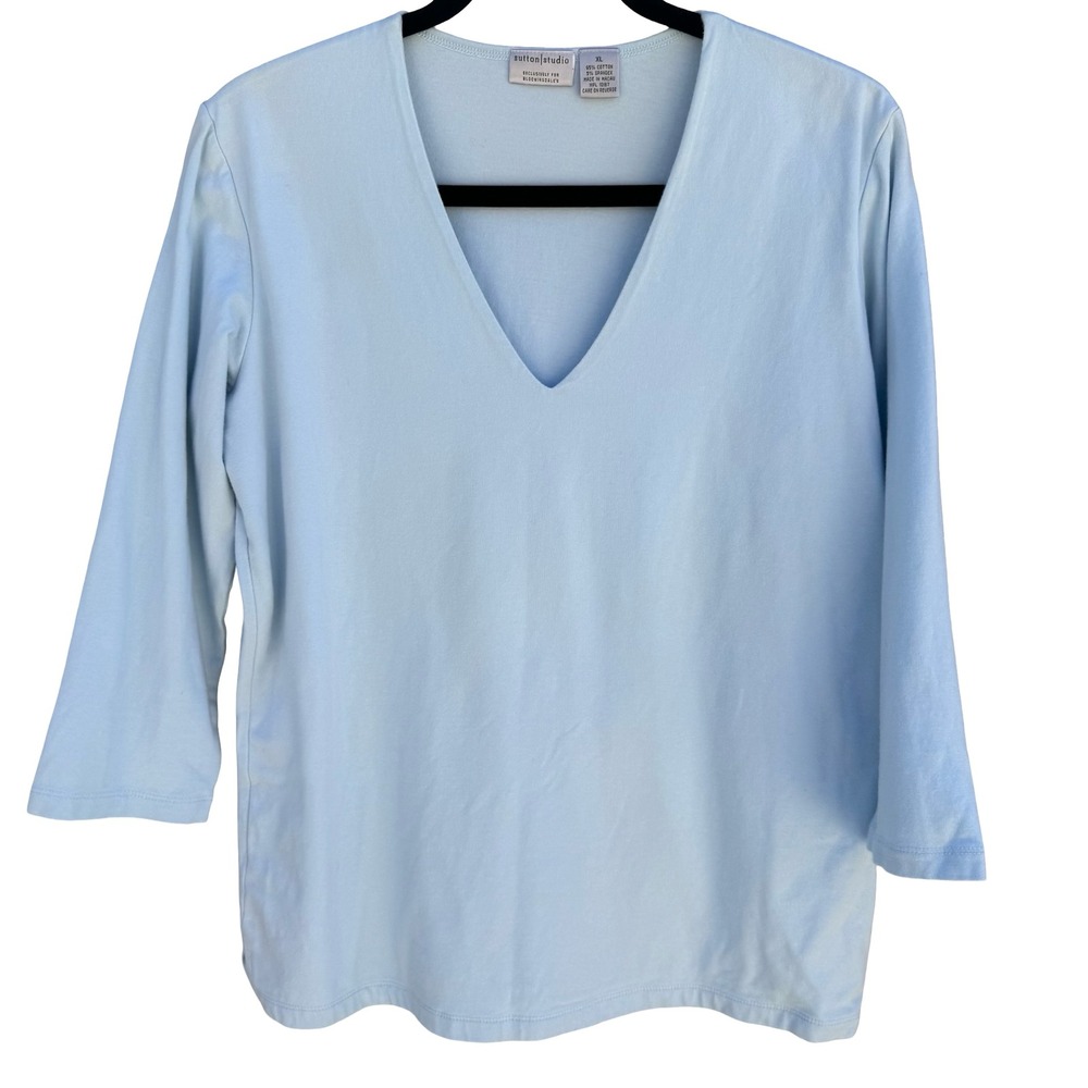 Sutton Studio V-Neck 3/4 Sleeve Minimalist Layering Top Womens Pastel Blue XL